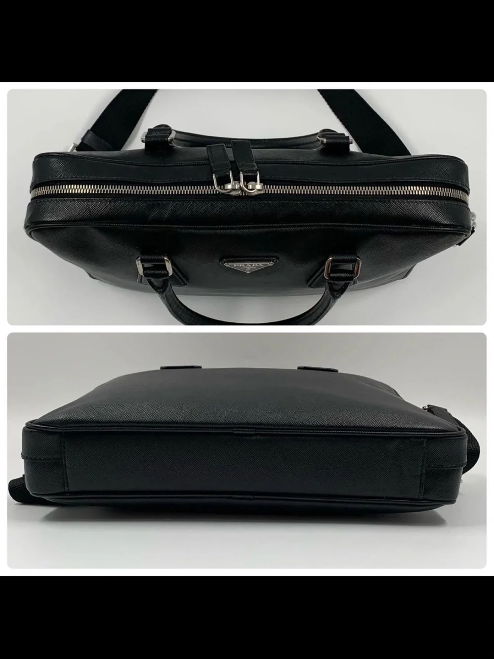 Prada Black Saffiano Leather Briefcase with Detachable Strap
